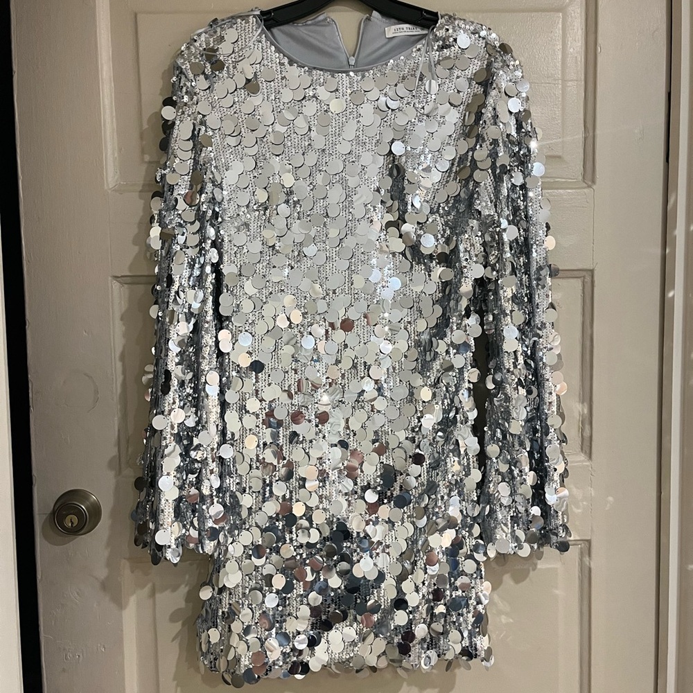 Silver Sequin Long Sleeve Dress